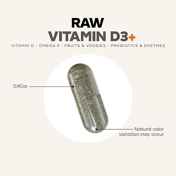Codeage Raw Vitamin D3+ High Potency 5000 IU Supplement from Saccharomyces Cerevisiae - Raw Vitamin Probiotics Digestive Enzymes Fruits &amp Greens - 2-Month Supply - 60 Capsules