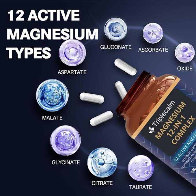 Magnesium Complex 12 in 1 for Women &amp Men 1000mg High Absorption Magnesium Supplement with Glycinate Citrate Malate &amp Taurate Supports Sleep Muscle Nerve &amp Relaxation Vegan 120 Cap
