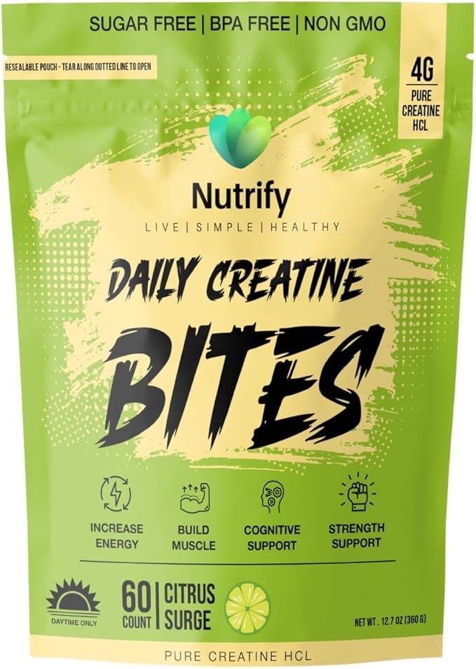 Nutrify Daily Creatine Gummies for Women and Men - 4g Creatine Monohydrate per Serving for Muscle Growth &amp Recovery - Sugar-Free Low-Calorie with Vitamin B12 for Energy Boost (Citrus Surge)