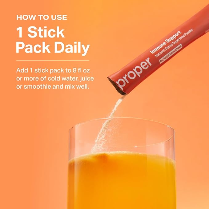 Proper The Oranges Immune Support Supplement. Orange Tangerine Drink Mix. Elderberry Vitamin C and Zinc Complex with Echinacea Immunity Vitamins Phytonutrients and Gut Health Probiotic