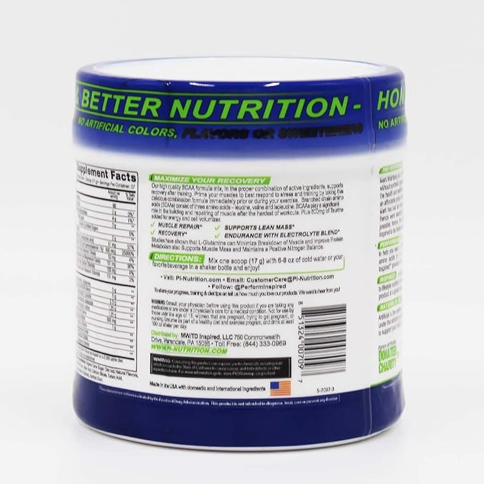 Performance Inspired Nutrition BCAA Powder – 5G BCAA with Electrolytes Taurine &amp Glutamine – All-Natural &amp Clean – Muscle Recovery &amp Repair – Berry Fruit Blast – 1.39 lb