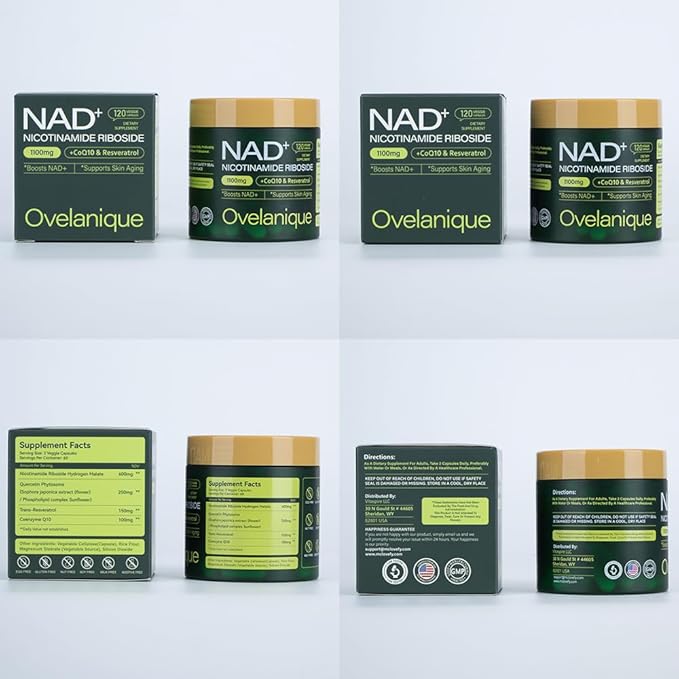 NAD Supplement – Nicotinamide Riboside &amp Resveratrol – NMNH Alternative – 1100mg NAD+ Complex with Quercetin Phytosome &amp CoQ10 – 240 Capsules
