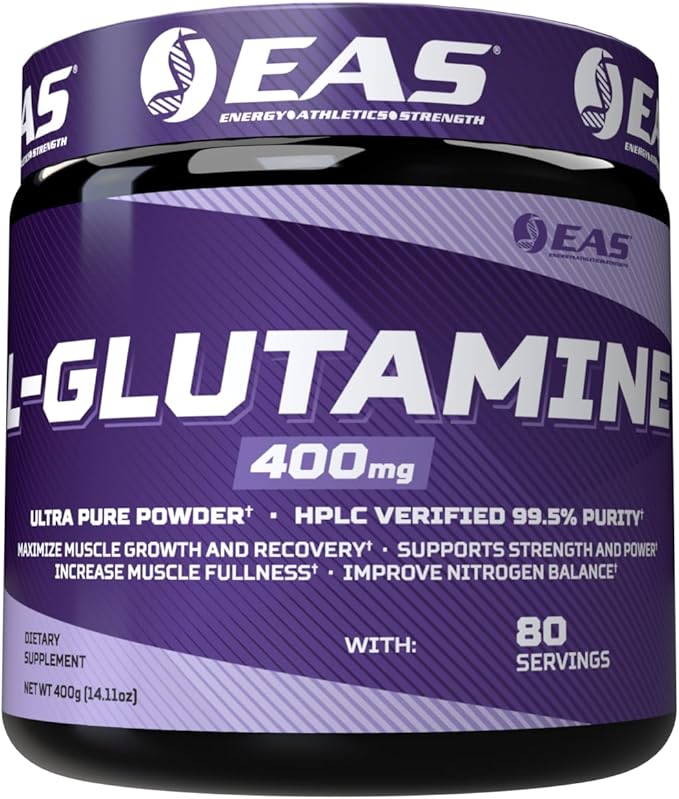 EAS L-Glutamine Powder | 99.5% Purity AjiPure Glutamine | Maximize Muscle Growth &amp Recovery | Improve Nitrogen Balance | 400mg 80 Servings (Unflavored)