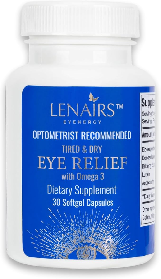 Tired &amp Dry Eye Relief: Digital Screens Eye Strain from with Omega 3 EPA &amp DHA Bilberry Lutein Astaxanthin Essential Nutrients for Eye Health Gluten Free