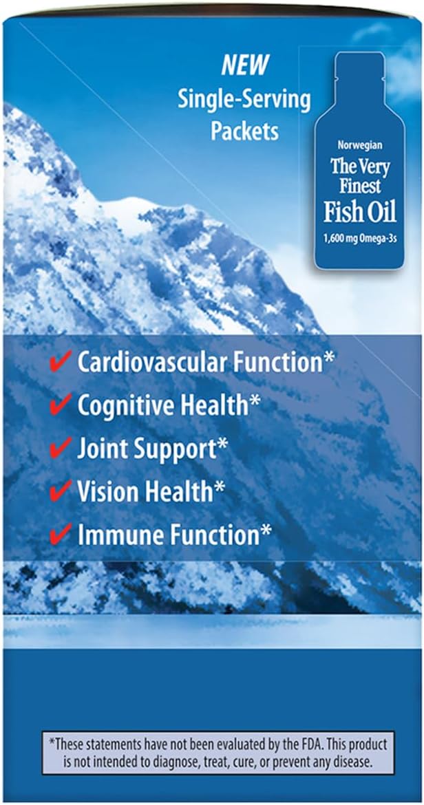 Carlson - The Very Finest Fish Oil Grab + Go Packets Single-Serving 1600 mg Omega-3s Norwegian Wild Caught Sustainably Sourced Box of 15 Packets 5 mL Each