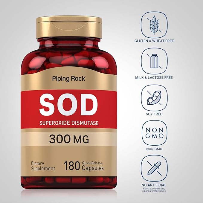 Piping Rock Superoxide Dismutase Supplement | 300 mg | 180 Capsules | SOD for Women and Men | Non-GMO Gluten Free
