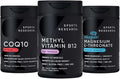 Sports Research® Celular Energy Pack - Plant Based Vitamin B12 as Methylcobalamin 2000mcg + CoQ10 100mg Enhanced w/Coconut Oil &amp Bioperine + High-Absorption Magtein® 2000mg