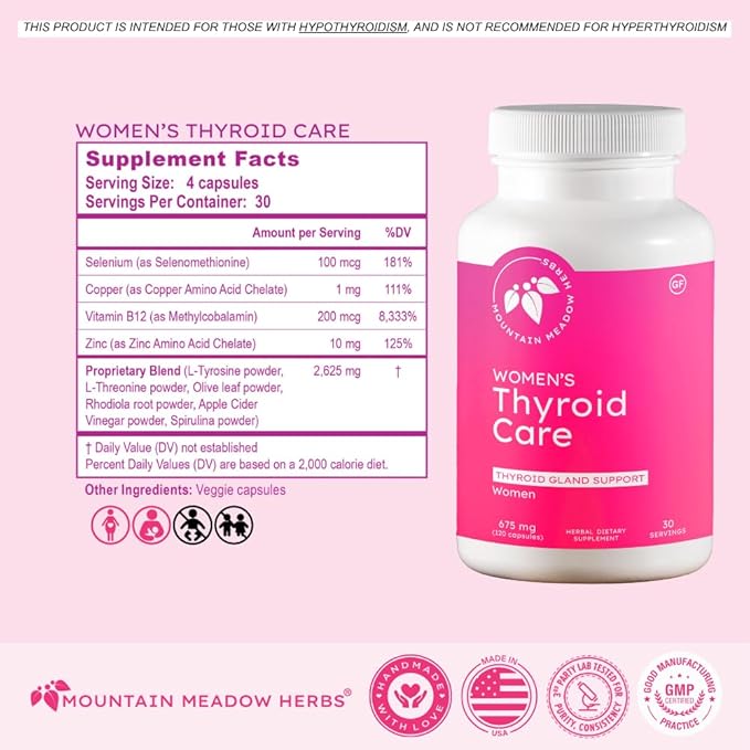 Mountain Meadow Herbs Women's Thyroid Care - Natural Herbal Supplement for Thyroid Function Hormone Balance &amp Wellness 120ct