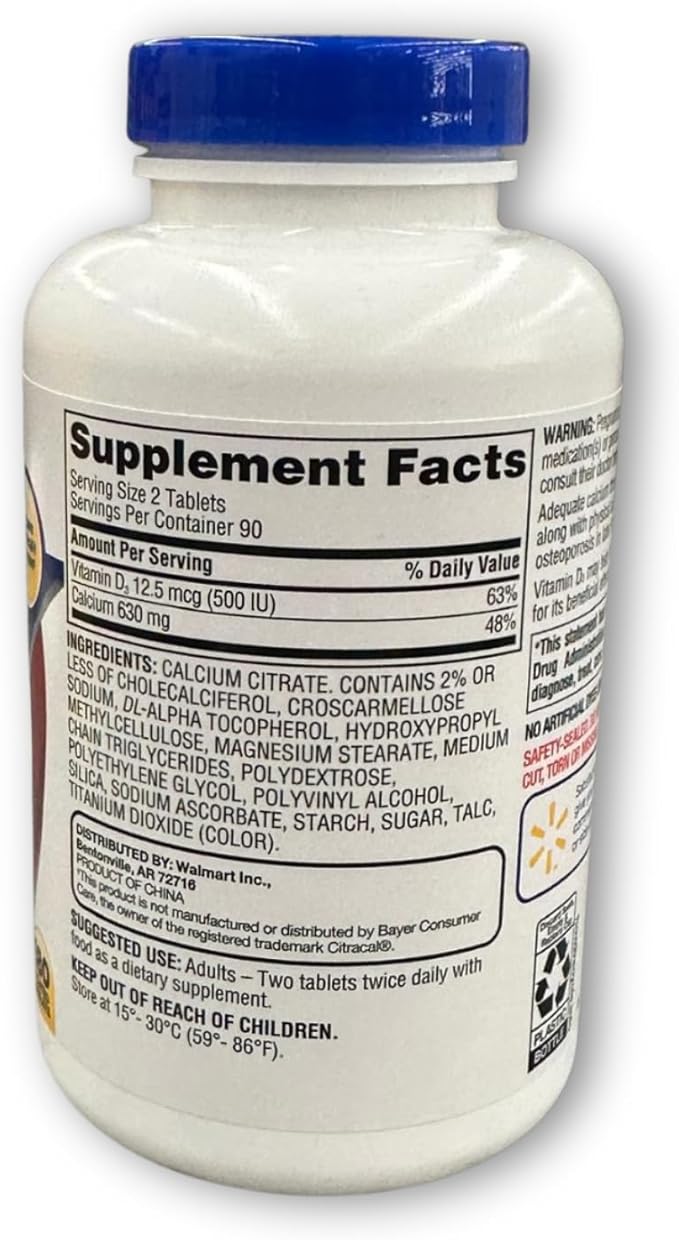 Calcium Citrate with Vitamin D3- Tablets 630mg 180ct (Pack of 1) Boxed by Fusion Shop Store