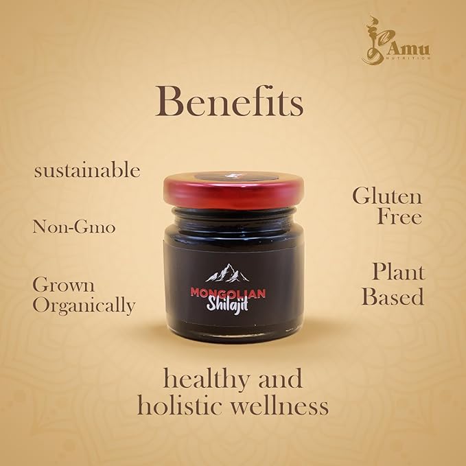 AMU NUTRITION Shilajit Pure Himalayan Organic - Harvested from Mongolia - Shilajit for Men - Natural Source of Fulvic Acid Trace Minerals- 80GR