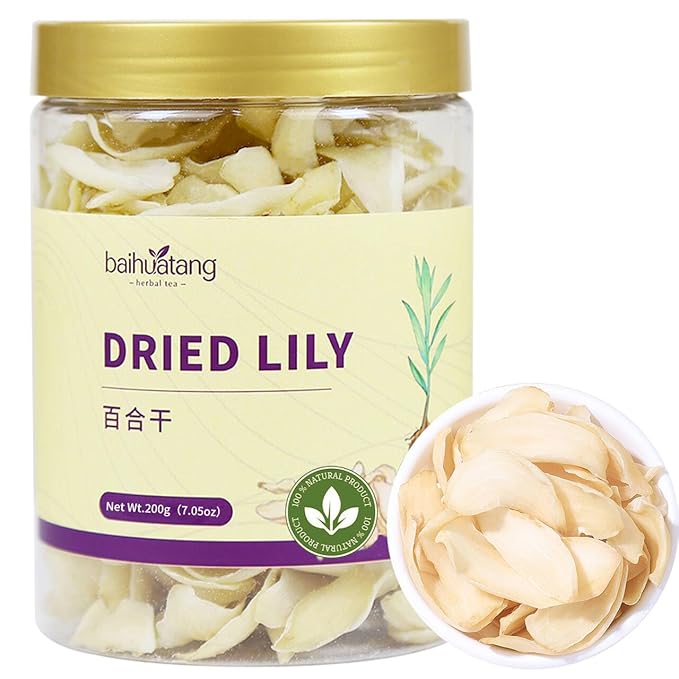 Baihuatang Natural Dried Lily Bulbs 200g (7oz) Herbal Tea Dried Lily Buds Bulbs Bai He Lilies for Tea Cooking Porridge Sulfur Free No Additives 百合干龙牙百合 银耳莲子百合羹原料