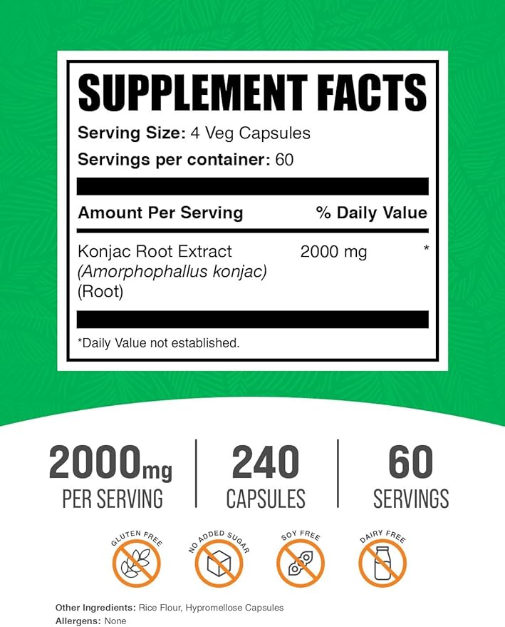 BulkSupplements.com Glucomannan Capsules - as Konjac Root Extract Glucomannan Supplements Herbal Supplement - Gluten Free 4 Capsules per Serving 240 Count (Pack of 1)