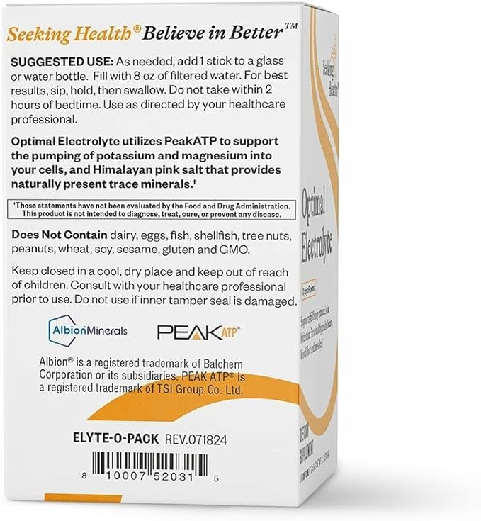 Seeking Health Optimal Electrolyte Sticks - Electrolyte Drink for Hydration Heart &amp Muscle Recovery† Support - Supports Active Lifestyle - Vegan Gluten-Free &amp Non-GMO - Orange Flavor 30 Sti