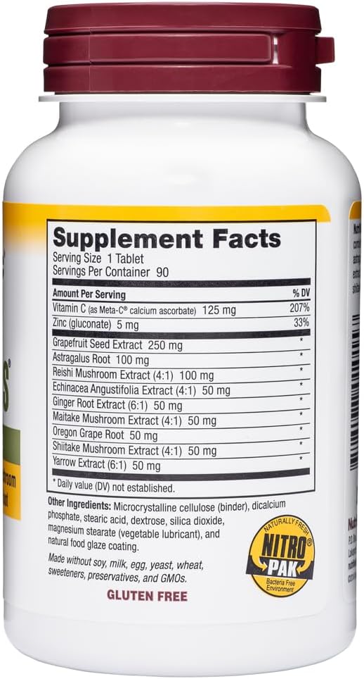 NutriBiotic – DefensePlus 90 Tablets - 11 in 1 Immune Support with Vitamin C Zinc Grapefruit Seed Extract Echinacea Astragalus Root &amp Immune Boosting Extracts &amp Mushrooms - Vegan &amp Gl