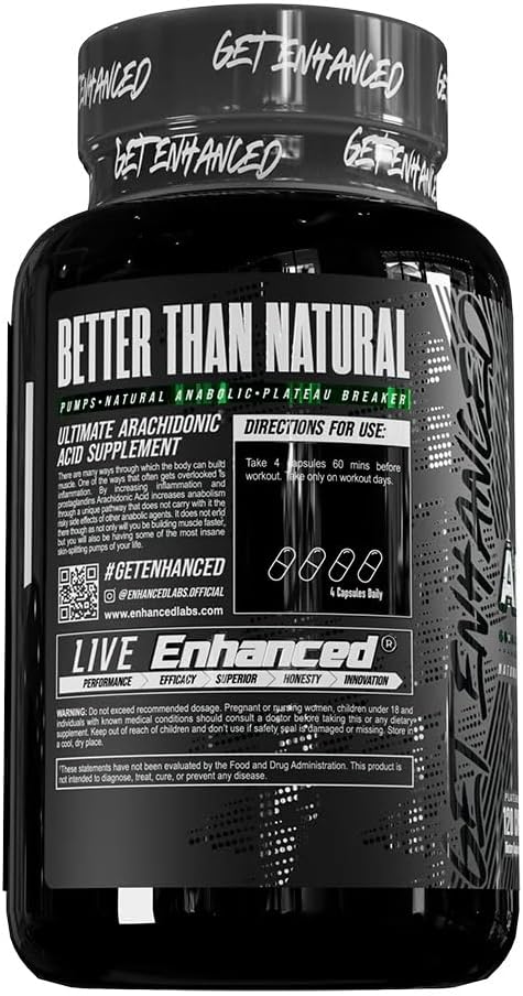 Enhanced Labs Arachidonic Acid (ARA) Muscle Building Supplement1400 mg 30 Servings 120 Veg Capsules Omega 6 for Strength &amp Lean Mass Rice Bran Oil Third Party Tested
