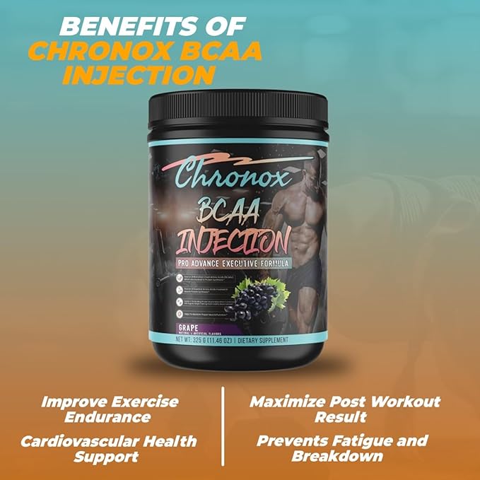 Chronox BCAA Amino Acids Energy Powder-Grape Flavor 11.46 OZ-Sugar-Free Pre &amp Post Workout Supplement for Muscle Recovery Hydration Energy and Fitness Performance