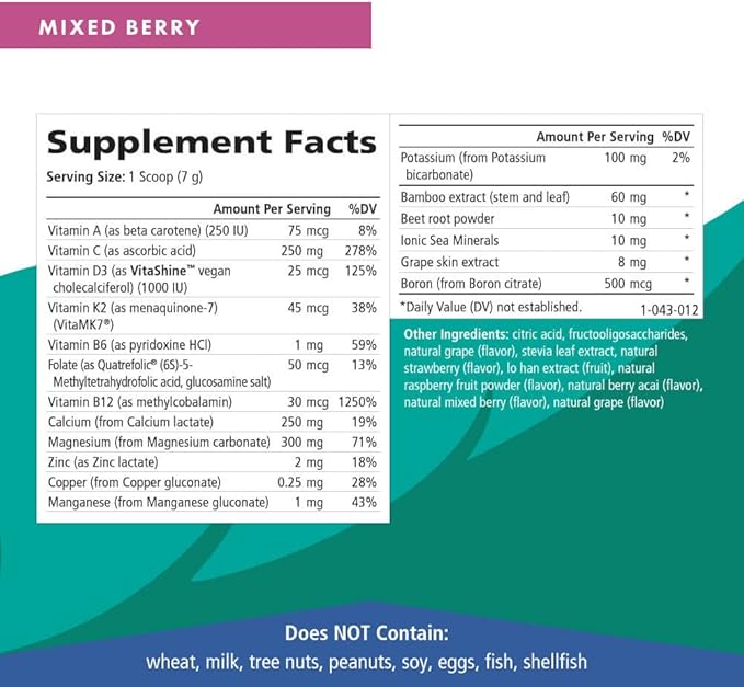 Ionic Fizz Super D-K Calcium Plus by Pure Essence - with Extra Magnesium Vitamin D3 Vitamin K2 for Strong Bones and Stress Support - Mixed Berry - 14.82oz