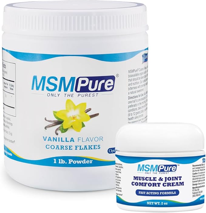 KALA HEALTH MSMPure Vanilla Flavored Coarse Flakes 1lb and Muscle &amp Joint Cream 2oz Bundle