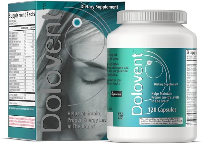 Dolovent - Natural Migraine Relief with Magnesium for Migraines Vitamin B2 400mg CoQ10 - Dietary Supplement for Brain Health - 1 Bottle