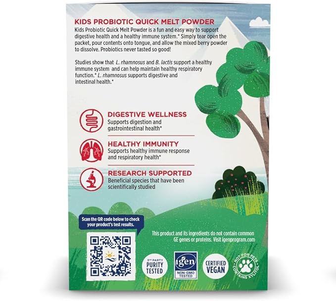 Nordic Naturals Kids Probiotic Quick Melt Powder Mixed Berry - 30 Packets - 3 Billion CFU - Digestive Wellness Immune Support - Non-GMO Vegan - 30 Servings
