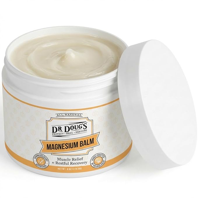 Dr. Doug's Magnesium Balm – Organic Magnesium Lotion (8 oz) for Soothing Muscle &amp Nerve Relief with Organic Peppermint &amp Lavender Scent – Apply to Legs Arms Chest | Non-Greasy All-Natural F