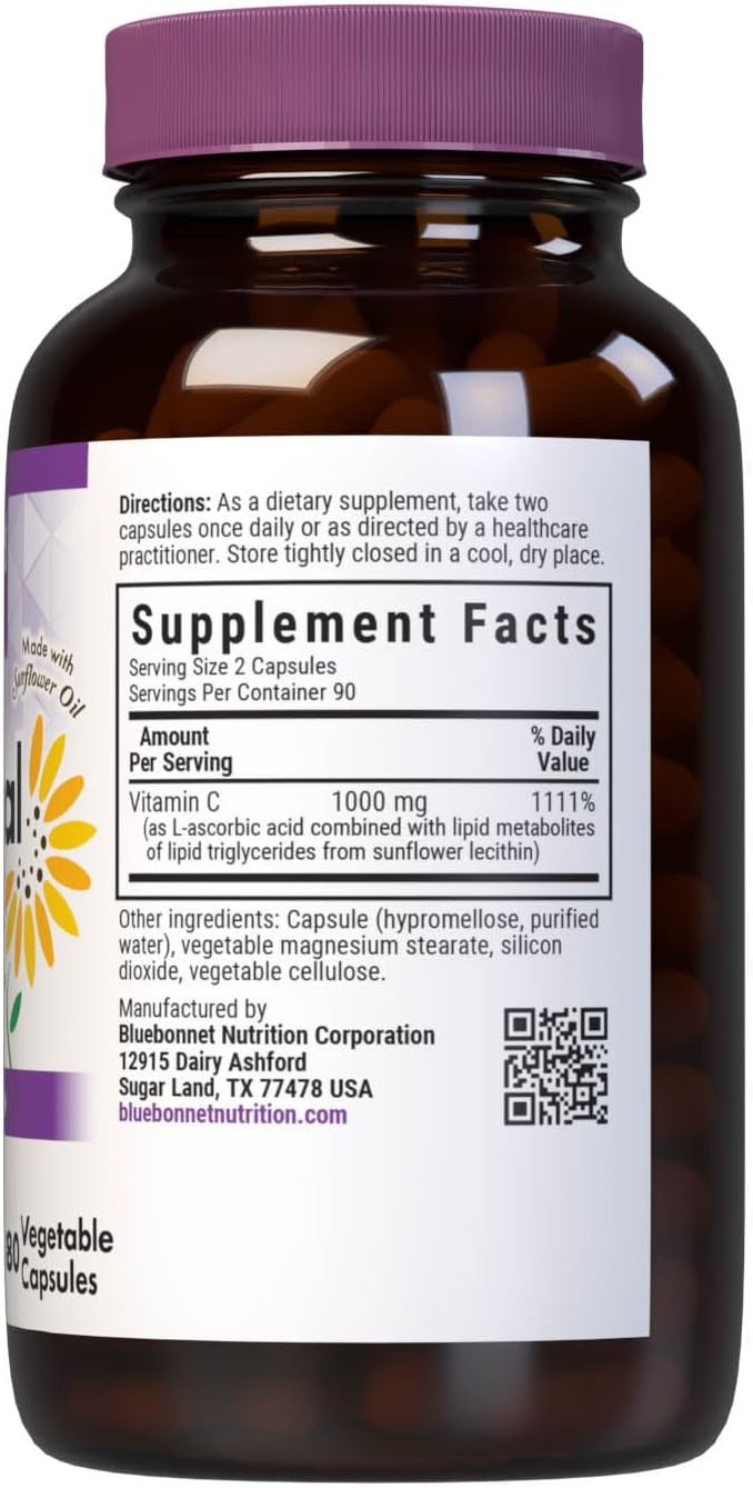 BlueBonnet Nutrition Liposomal Vitamin C 1000 mg Made with Sunflower Oil Immune &amp Joint Comfort* Vegan Kosher Non-GMO Gluten-Free Soy-Free Milk-Free 180 Vegetable Capsules 90 Servings