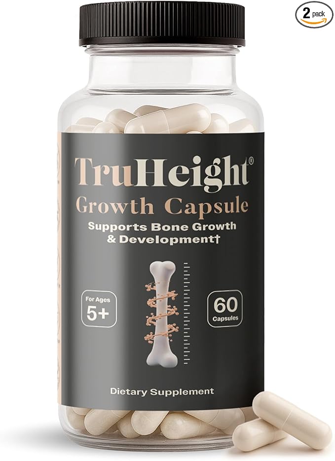 TruHeight Growth Capsules - Tall Nutrition for Natural Growth Supplement for Kids &amp Teens - Pediatric Vitamin D K Calcium &amp Ashwagandha - Kids Vitamins D3 K2 Pills Taller Ages 5+ (Pack of 2