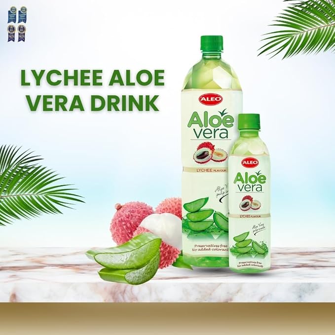 ALEO 1.5L Premium Lychee Aloe Vera Drink - Natural No Preservatives No Artificial Colors Superior Taste Award 2025