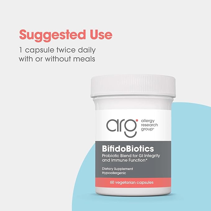 ARG BifidoBiotics with LactoSpore - Probiotic Blend - Supports Digestive Health - Helps Maintain Intestinal Balance - Dairy-Free Probiotics - Vegetarian &amp Hypoallergenic - 60 Servings - 60 Capsule