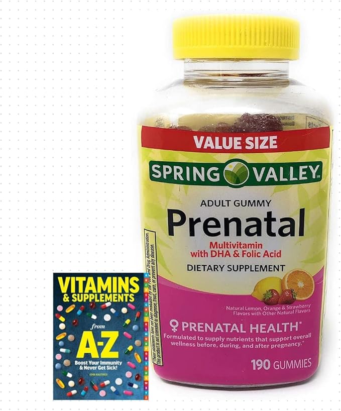 Spring Valley Adult Prenatal Health Multivitamin DHA &amp Folic Acid Fruit 190 Gummies+Better Guide Vitamins Supplements Book