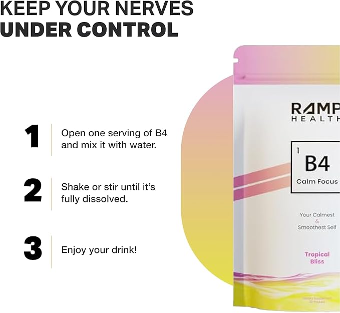 B4 - Supplement - Available in 6 Flavors - L-Theanine Lemon Balm Extract and More - 10 Count (10 Packets Tropical Bliss)