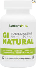 NaturesPlus GI Natural Total Digestive Wellness - 90 Bi-Layered Tablets Pack of 2 - With L-Glutamine Probiotics Prebiotics &amp Enzymes - Gluten Free - 60 Total Servings