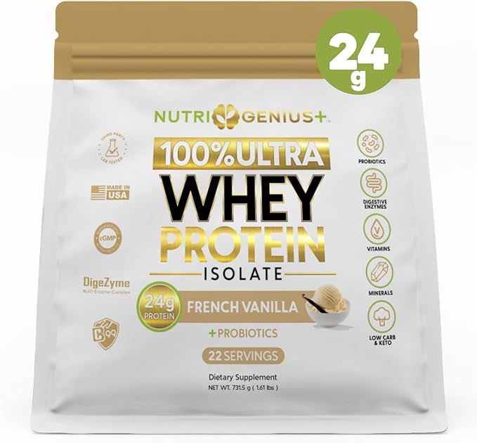 All-in-One Nutrition Whey Protein Isolate with Probiotics Digestive Enzime Vitamins and Minerals Gluten Free Keto Friendly No Sugar 22 Servings.