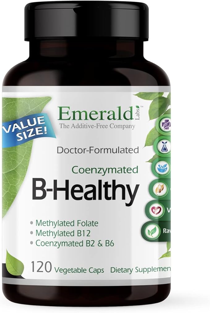 EMERALD LABS B-Healthy - Vegan Vitamin B Complex - Includes Methylated Folic Acid &amp Full Spectrum B Vitamins - Supports Immune Brain &amp Heart Health* - 120 Vegetable Capsules