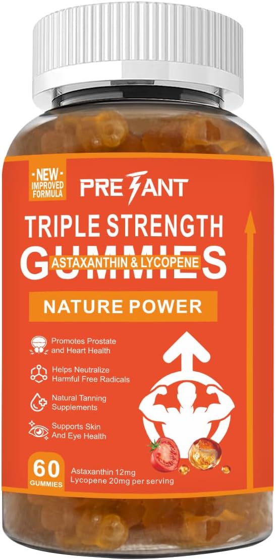 PRETANT- Prostate Health Supplements for Men Astaxanthin + Lycopene Gummies – Antioxidant Supplement for Prostate &amp Heart Health Natural Tanning Supplement Skin &amp Eye Support – 30 Servings