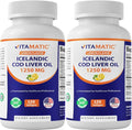 Vitamatic 2 Pack Icelandic Cod Liver Oil Capsules 1250mg 120 Softgels (Lemon Flavor) - Promotes Cardiovascular Health