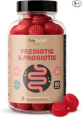 TruHeight Kids Prebiotic &amp Probiotic Gummies Ages 2+ (Strawberry Flavor) Toddlers &amp Kids All Natural Gut Health Digestive Enzymes Stomache Ache Constipation Relief Supplement - Pediatric Vi