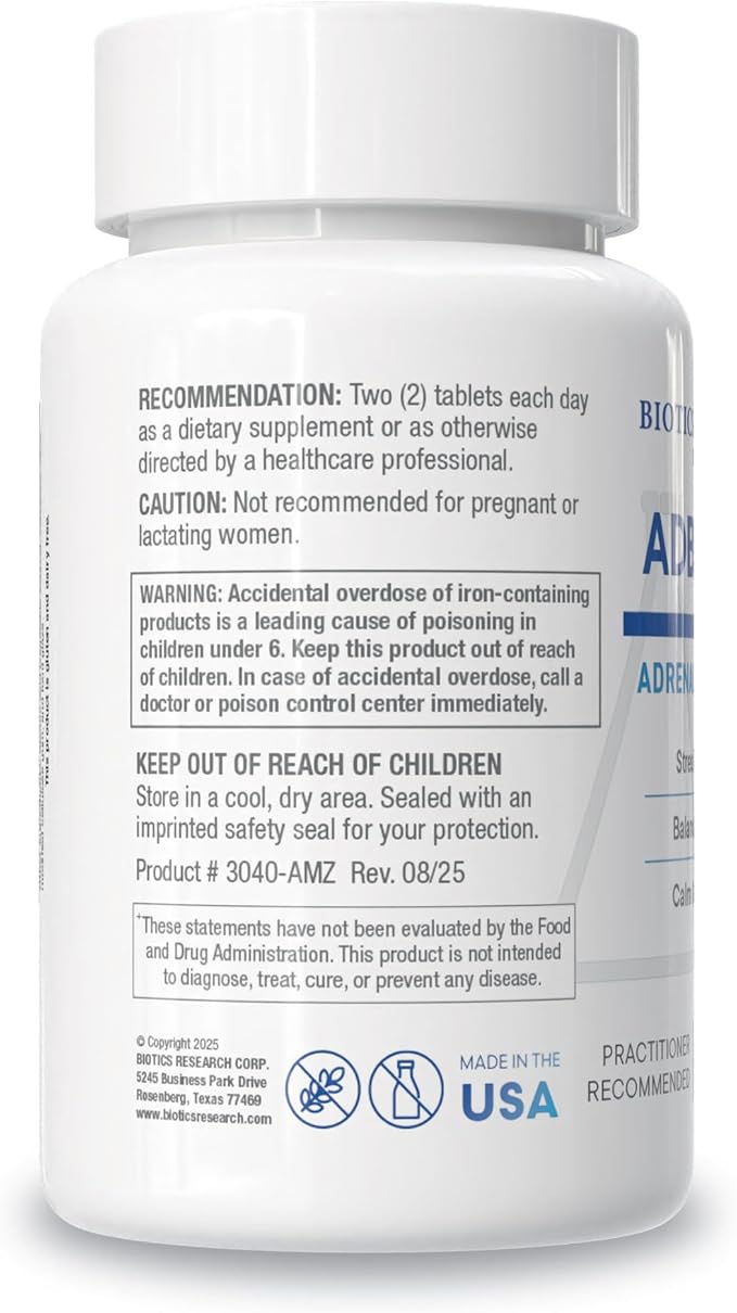 BIOTICS RESEARCH ADB5-Plus Support Healthy Adrenal Gland Function Support Cortisol Levels Positive Response to Stress Healthy Energy Levels 90 Tablets