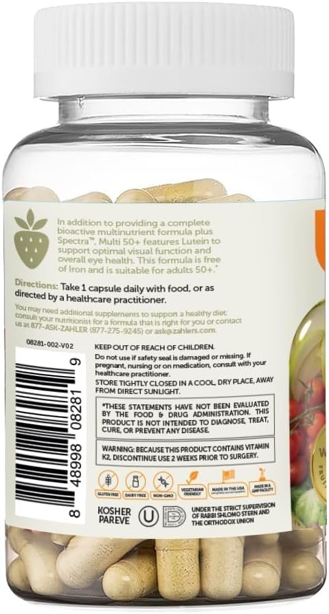Zahler Multivitamin 50+ Iron-Free Formula + Lutein for Eye Health 60 Capsules.