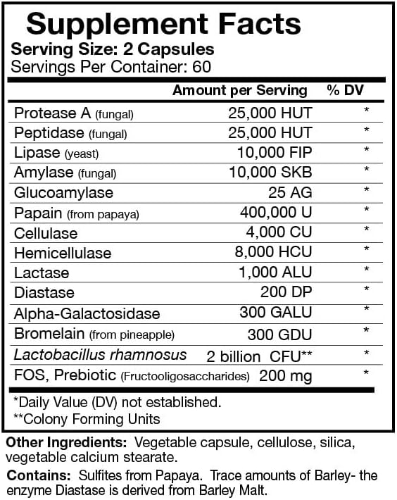 Enzy Flora Digestive Enzyme Complex – 12 High-Activity Vegetarian Enzymes to Aid in The Digestion of Complex Carbs Fats &amp Protein – Relief from Occasional Gas &amp Bloating - 120 Capsules