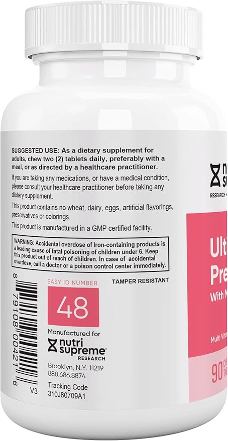 Nutri Supreme Prenatal Vitamin Chewable Prenatal Vitamins for Women with Highly Absorbable Methyl Folate Complete Prenatal Multivitamin with Iron Kosher Cherry Flavor 90 Count