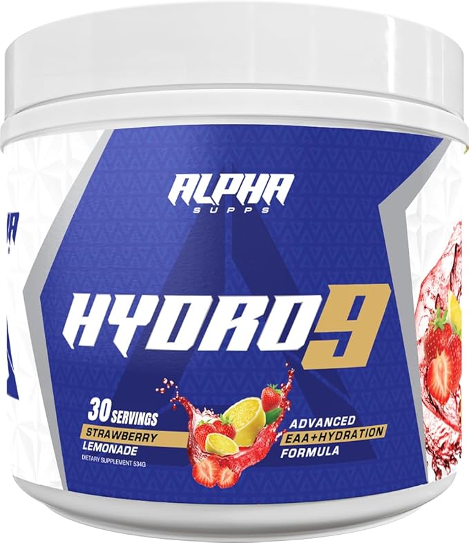 Alpha Supps Hydro 9 Aminos | EAA + Hydration Formula | Essential Amino Acids EAAs Powder with BCAAs &amp Electrolytes 30 Servings - Strawberry Lemonade