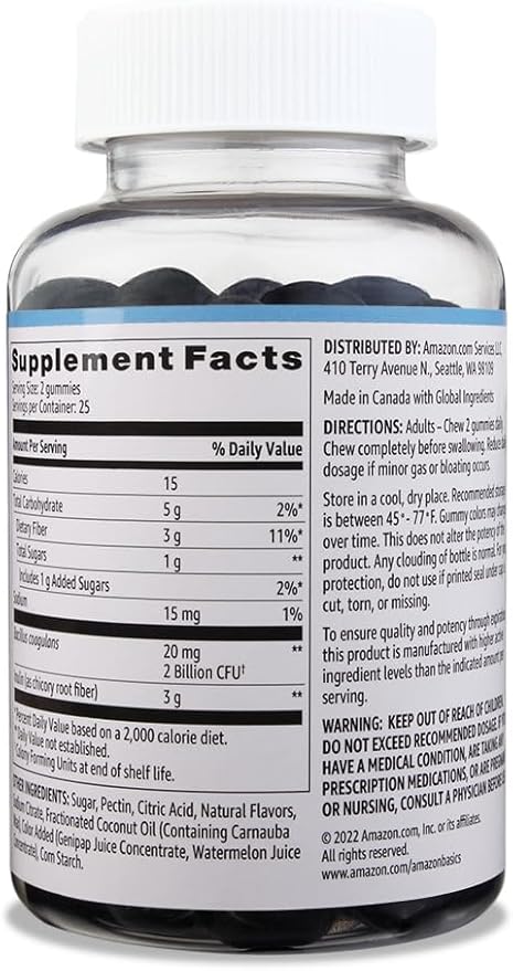 Amazon Brand - Solimo Prebiotic &amp Probiotic Gummies Two Billion CFU Blue Raspberry 50 Count (2 per Serving) (Pack of 2)