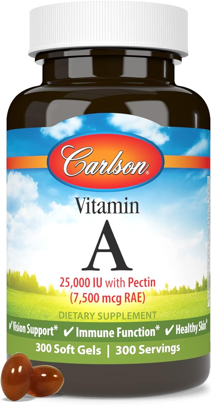 Carlson - Vitamin A 25000 IU (7500 mcg RAE) with Pectin Vision Health Helps Night Vision Skin Health 300 Softgels