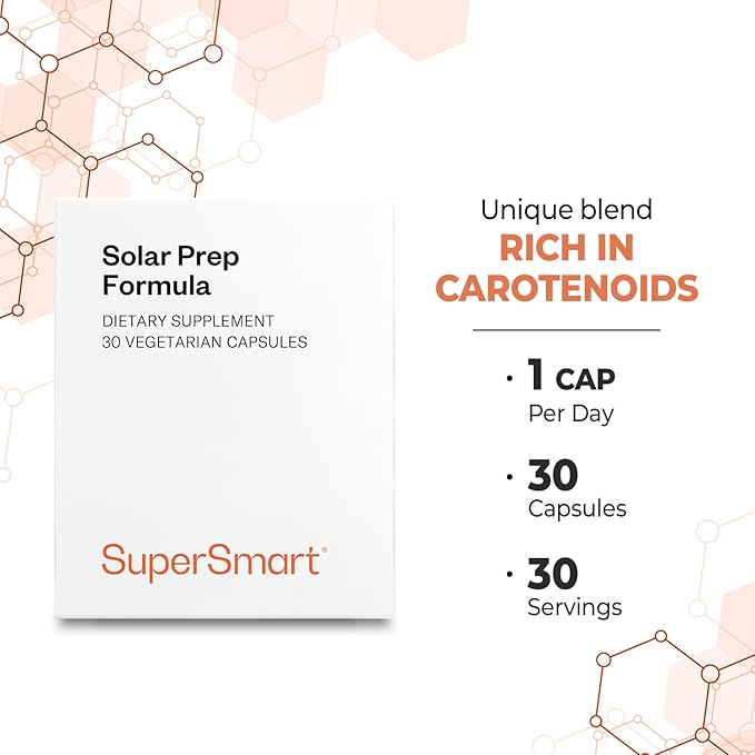 Supersmart Solar Prep Formula (Advanced Formula) - with Beta Carotene Biotin - Skin Supplement | Gluten Free &amp Vegetarian Friendly - 30 Capsules