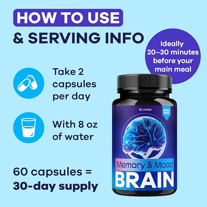 (2 Pack) Memory Mood and Brain Capsules - Official Daily Support Brain Health Supplement Pills Advanced Formula Memory &amp Mood Brain &amp Memory Focus Reviews 120 Capsules for 2 Months