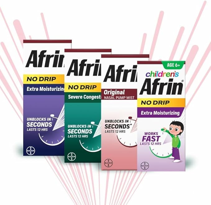 Afrin Original Maximum Strength 12 Hour Nasal Congestion Relief Spray - 3 bottles 1 FL OZ (30mL) each. Total 3 FL OZ (90 mL)