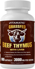 Vitamatic Grass-Fed Beef Thymus + Liver 180 Capsules – Freeze-Dried Non-GMO Bovine Liver Supplement – Pasture-Raised Glandular-Based Formula