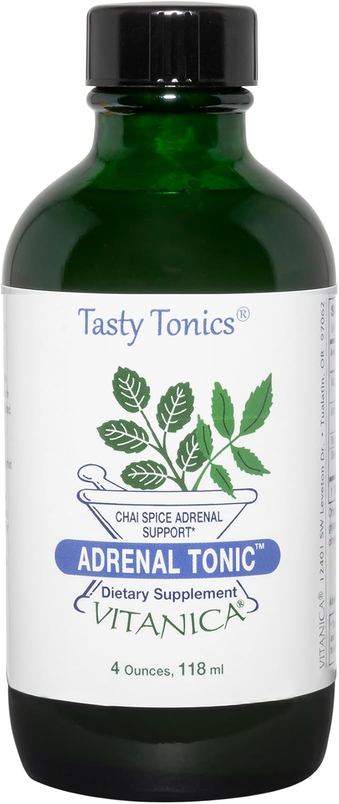 Vitanica Adrenal Tonic Adrenal Supplement &amp Support Alcohol Free Vegan/Vegetarian Chai Spice Flavor 4 Ounce