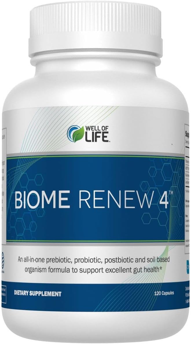 Well of Life Biome Renew 4 - All-in-one Digestive &amp Gut Health Formula - w/Digestive Enzymes Prebiotics &amp Probiotics for Healthy Gut Biome for Men and Women - Supports Gut Lining Gas &amp Bl